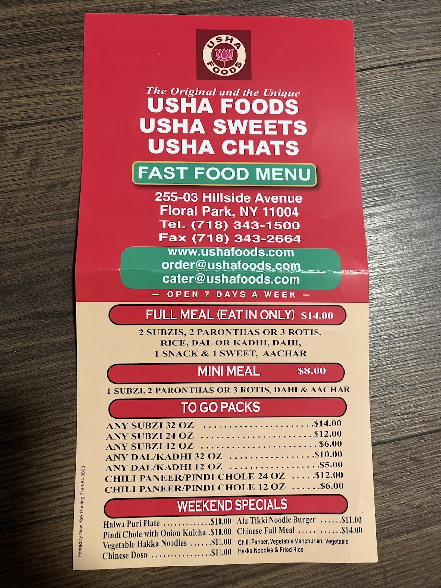 Usha Foods Menu - Image 1