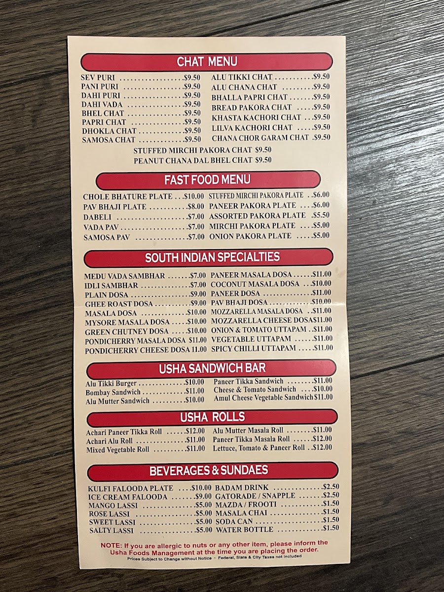 Usha Foods Menu - Image 2